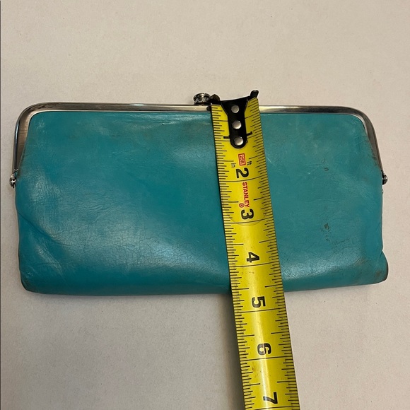 HOBO LAUREN LEATHER CLUTCH VINTAGE DISTRESSED WALLET TURQUOISE - Picture 10 of 16